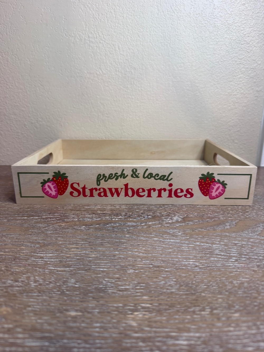 Wooden Serving Tray with “Fresh & Local Strawberries" Print & Graphic, New!